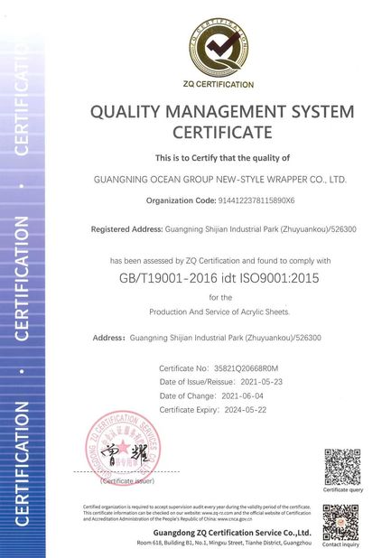 China BESTA ACRYLIC CO., LTD. certification